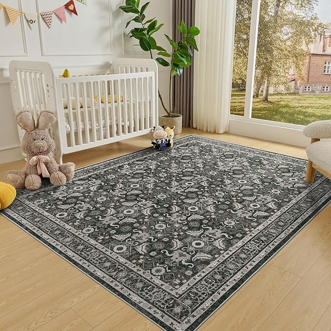 WITSHOCK Living Room Area Rugs 7x9: Soft Non-Slip Backing Washable Rugs Vintage Large Carpet for Bedroom Office Dining Room Kitchen Stain Resistant Home Decor Rug
