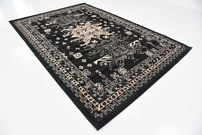Unique Loom Taftan Collection Border Geometric Tribal Inspired Design Area Rug (6' 0 x 9' 0 Rectangular, Black/ Gray)