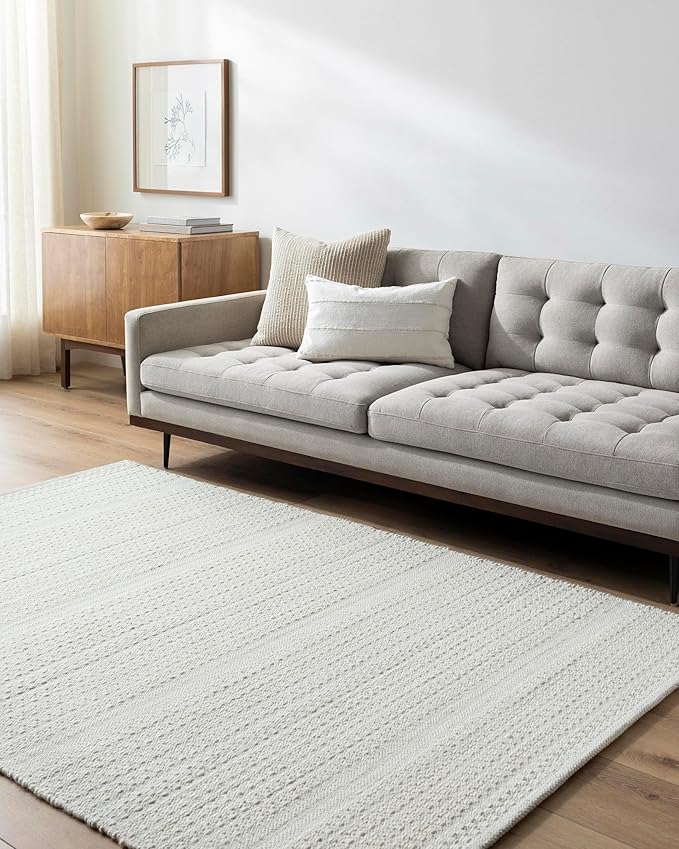 Mark&Day Wool Rugs, 2x8 Precious Solid and Border Cream/Light Slate Runner Area Rug, Cream Grey Carpet for Hallway, Kitchen, Bedroom or Living Room (2'6" x 8' Runner)