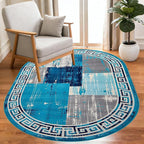 Distressed Blue Grey Greek Key Pattern Indoor Area Rug 5x7 for Living Room Bedroom Dining Room Faux Wool Anti Slip Floor Mats Nursery Entryway Minimalist Geometric Texture Bordered Rugs Retro Carpet
