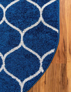 Rugs.com Lattice Frieze Collection Rug – 4' x 6' Oval Navy Blue Medium Rug Perfect for Living Rooms, Large Dining Rooms, Open Floorplans