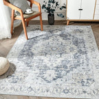 jinchan Kelda Area Rug 6x9 Washable Living Room Rug Vintage Indoor Large Floor Cover Distressed Lightweight Non-Slip Low Pile Thin Mat Accent Stain Resistant Carpet for Bedroom Dining Room Office Grey