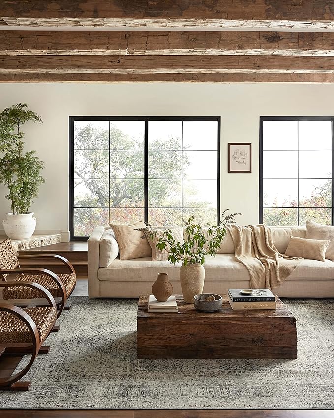 Loloi Magnolia Home by Joanna Gaines Sinclair Collection SIN-04 Natural/Sage 8'-6" x 11'-6", .25" Pile Height, Machine Washable, Area Rug