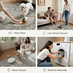 Bavni Washable Runners for Hallways 2X10, Ultra-Thin Non Slip Long Runner Rug, Print Vintage Aesthetic Carpet Runner, Low Pile Rugs for Kitchen Porch Bedroom, Grey