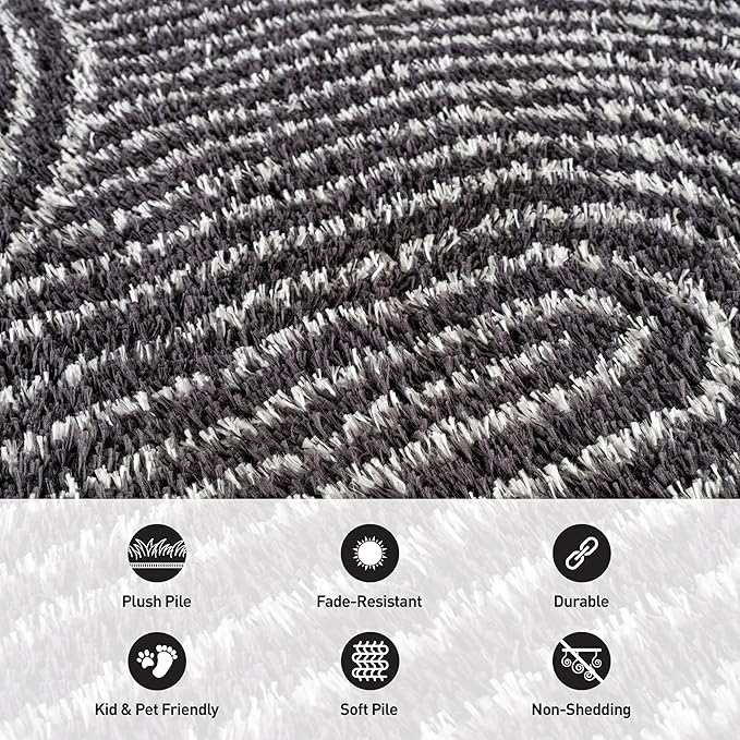 Rugshop Circles Arch Shag Area Rug Anthracite Dark Gray 4' x 6' Ideal for Small Living Rooms, Offices, or Beside The Bed