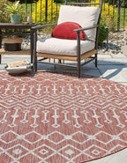 Unique Loom Outdoor Trellis Collection Area Rug - Tribal Trellis (10' 8" Round, Rust Red/ Ivory)