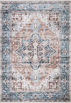 Bloom Rugs Caria Washable Non-Slip 9x12 Rug - Terracotta/Blue Traditional Area Rug for Living Room, Bedroom, Dining Room, and Kitchen - Exact Size: 9' x 12'