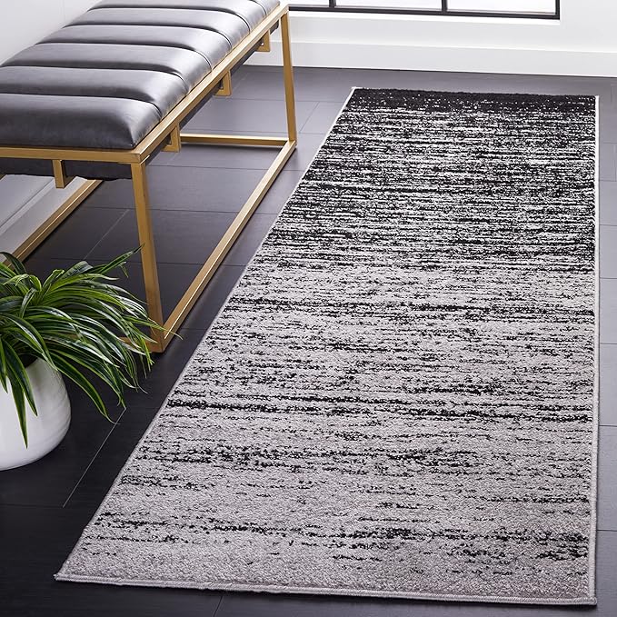 SAFAVIEH Adirondack Collection Runner Rug - 2'6" x 16', Silver & Black, Modern Ombre Design, Non Shedding & Easy to Clean, Ideal for Hallway, Foyer, Kitchen, Entryway, Bedroom (ADR113A)