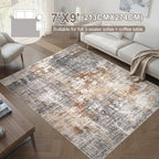 Area Rug Living Room Rugs - 7x9 Washable Large Soft Indoor Neutral Modern Abstract Low Pile Rug Carpet for Bedroom Dining Room Farmhouse Home Office - Grey Brown