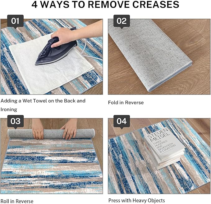 Modern Abstract 6x9 Machine Washable Living Room Rug Non-Slip Soft Bedroom Area Rug Blue Ultra Thin Print Faux Wool Floor Carpet Throw Rugs for Nursery Playroom Dining Room Indoor Office