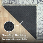 Bloom Rugs Washable Non-Slip 10 ft Runner - Charcoal Blue Traditional Medallion Runner for Entryway, Hallway, Bathroom, and Kitchen - Exact Size: 2.5' x 10'