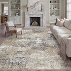 6x9 Abstract Area Rug Brown Washable Modern Neutral Living Room Carpet Non Slip Ultra Soft Low Pile Contemporary Bedroom Large Rug Indoor Office Dining Room Under Table Playroom