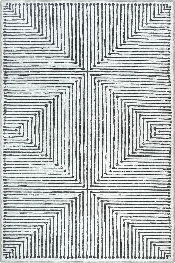 Bloom Rugs Washable Non-Slip 5' x 7' Rug - Black/Ivory Striped Area Rug for Living Room, Bedroom, Dining Room, and Kitchen - Exact Size: 5' x 7'