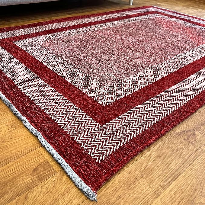 Alfa Rich 5x8 Red Burgundy Washable Area Rugs for Living Room Bedroom Kitchen Cotton Rug