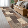 Modern Geometric Patchwork Indoor Runner Rug for Living Room, Beige 2.7'x 10' Large Rug Rockwood Collection Hardwood Floors Decor for Bedroom, Beige Throw Carpet for Office Entryway Dining Room