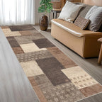 Modern Geometric Patchwork Indoor Runner Rug for Living Room, Beige 2.7'x 8' Large Rug Rockwood Collection Hardwood Floors Decor for Bedroom, Beige Throw Carpet for Office Entryway Dining Room