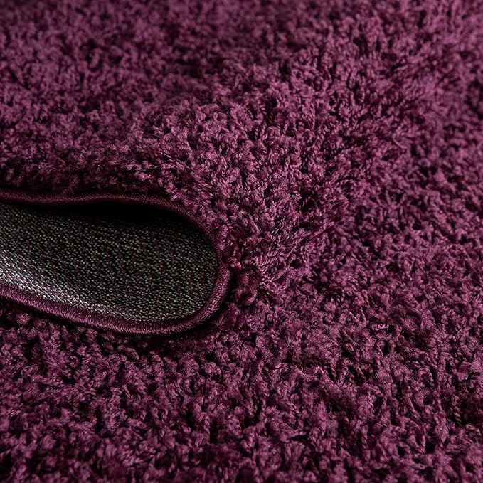 Unique Loom Solid Shag Collection Area Rug (7' 1" Round, Eggplant Purple)