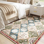 EnHomee Area Rugs 3x5, Soft Washable Rugs for Living Room Bedroom, Boho Non Slip Low Pile Stain Resistant Washable Rug Large Carpet for Dining Room,Easy to Clean Living Room Rug, Red & Green