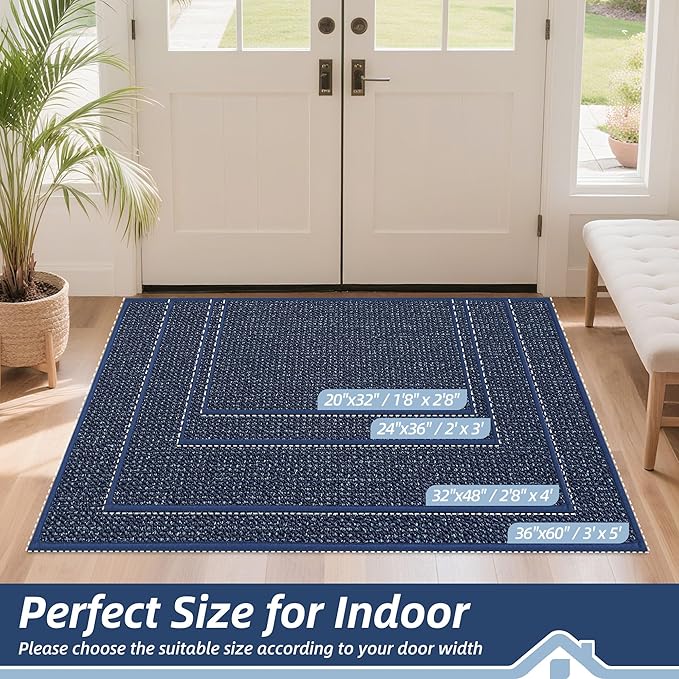BEQHAUSE Dirt Trapper Door Mat 36" x 60", Non-Slip Washable Doormats Entrance Mat, Dirt Resistant and Absorbent Welcome Mat, Low Profile Floor Mats for Front Back Door and Entryway, Blue