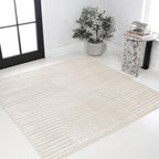 JONATHAN Y Hallie High-Low Curve Ivory/Cream 6x6 Square Indoor/Outdoor Area Rug, Minimalist, Pet Friendly, Non-Shedding, Stain Resistant, Hose-Washable for Backyard, Patio, Porch (SCN100B-6SQ)