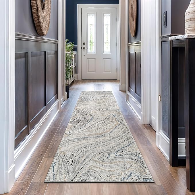 Rugshop Marble Swirl Distressed Gray Area Rug 2' 3" x 12' Runner Ideal for Hallway, Kitchen, Entryway, or Behind The Sofa