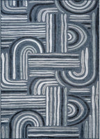 CAMILSON Indoor Outdoor Rug, Navy Blue 8x10 Geometric Arch Striped Area Rugs for Patio and Home Areas, Easy-Cleaning Non-Shedding Living Room, Garden and Deck Washable Outside Carpet (8 x 10)
