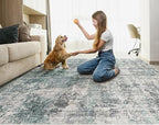8x10 Area Rug Living Room Rugs - Washable Neutral Modern Abstract Soft Thin Large Rug Indoor Floor No Slip Rug Carpet for Bedroom Under Dining Table Home Office Decor - Green/Grey