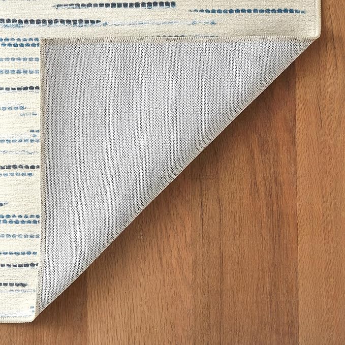 Dash & Albert Elwood Blue Machine Washable Rug, 2 X 3 Feet, Blue Stripe Pattern - Premium Luxury Hotel Quality Soft Breathable Hypoallergenic Machine Washable Easy Care All Season Comfortable