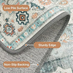 GENIMO 9x12 Area Rugs for Living Room, Machine Washable Non Slip Vintage Rugs, Low Pile Lightweight Chenille Print Rug for Bedroom, Dining Room, Home Office, Turquoise
