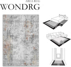 10x14 Washable Area Rug Grey Rust Abstract Living Room Bedroom Carpet Neutral Modern Non-Slip Soft Low Pile Lightweight Vacuumable Large Throw Rug for Dining Room