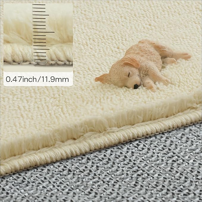 Solid Washable Area Rug - 6x9 Medium Pile Faux Cashmere Carpet for Living Room Bedroom, Light Yellow