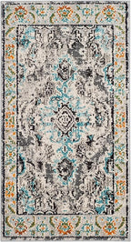 SAFAVIEH Monaco Collection Accent Rug - 2'2" x 4', Grey & Light Blue, Medallion Distressed Design, Non-Shedding & Easy Care, Ideal for High Traffic Areas in Entryway, Living Room, Bedroom (MNC243G)
