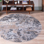 Rugs.com Leipzig Collection Round Rug – 3 Ft Round Beige Low-Pile Rug Perfect for Kitchens, Dining Rooms