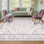 Purple Rugs for Girls Bedroom, Non Slip Machine Washable 4x6 Floral Area Rug for Nursery Kids Room, Living Room, Low Pile Lavender Girly Dorm Pastel Décor