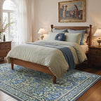 Bavni Floral Dark Blue Area Rugs 5x7, Vintage Boho Carpet Machine Washable, Non Slip Soft Low Pile Thin Rug for Bedroom, Living Room, Dining Room, Nursery