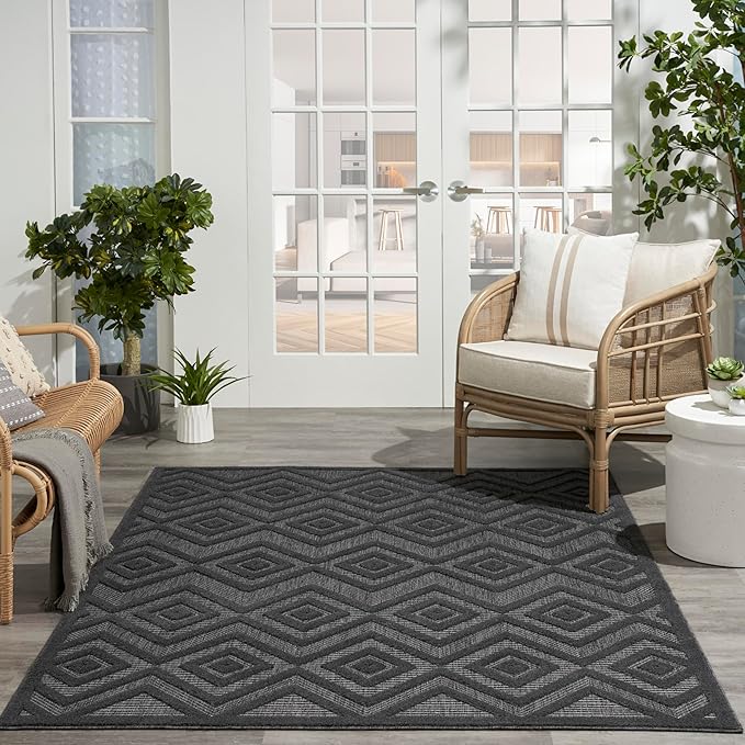 Nourison Home Versatile Charcoal Black 6' x 9' Area Rug - Easy Clean, Non Shedding, Bed Room, Living Room, Dining Room, Kitchen (6' x 9')