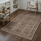 Entryway Area Rug 4x6 Brick Red Vintage Washable Office Carpet Traditional Distressed Indoor Entry Soft Non Slip Small Door Mat Retro Low Pile Thin Rug for Kitchen Laundry Bedroom