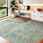 WITSHOCK Living Room Area Rugs 5x7：Modern Abstract Machine Washable Large Rug for Bedroom Dining Room Non-Slip Stain Resistant Home Office Decor,Teal Brown
