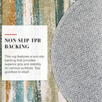 Modern Abstract Round Rug 5Ft, Green Mustard Multi Small Washable Non-Slip Circle Rug, Soft Circular Dining Room Rug Thin Print Faux Wool Carpet for Bedroom Living Room Office Playroom