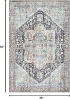 Bloom Rugs Washable Non-Slip 3' x 5' Rug - Charcoal/Brown Traditional Medallion Area Rug for Living Room, Bedroom, Dining Room, and Kitchen - Exact Size: 3' x 5'