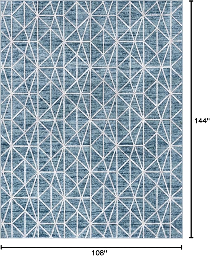 Rugs.com Lattice Trellis Collection Rug – 9' x 12' Blue Low-Pile Rug Perfect for Living Rooms, Large Dining Rooms, Open Floorplans