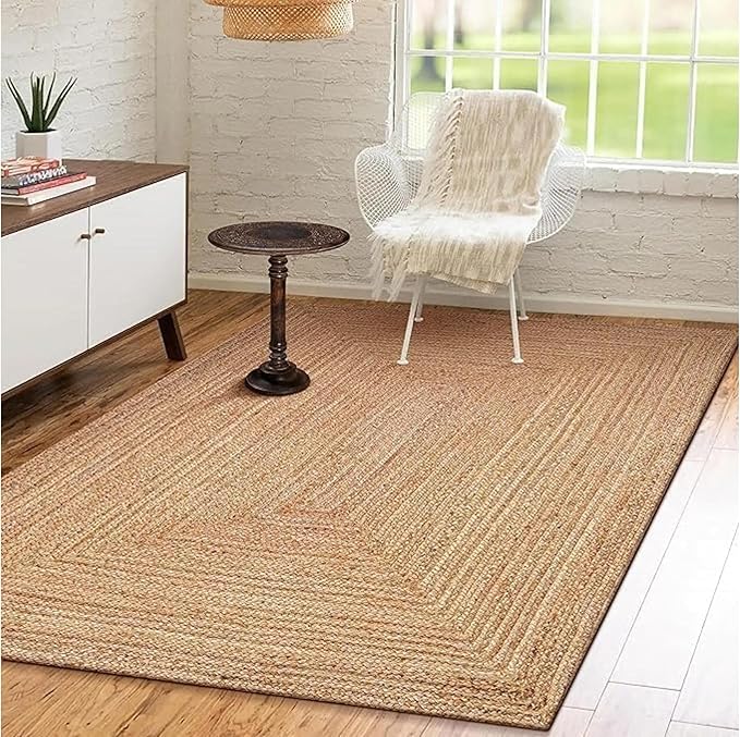Handwoven Jute Rug for Home Décor, Boho Reversible Braided Carpet, Ethnic Rectangular Area Mat for Indoor Outdoor Living Room or Bedroom (2 Ft 6 Inch x 8 Ft)