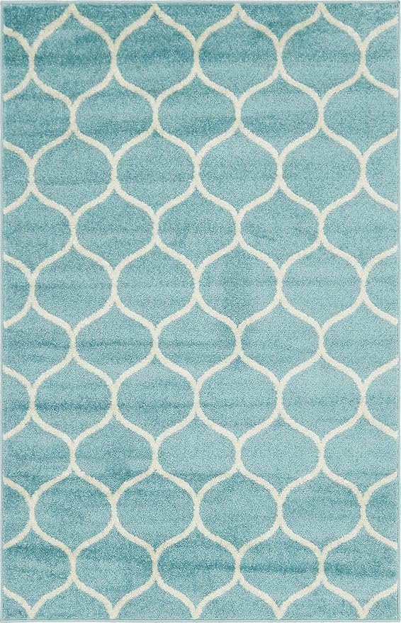 Rugs.com Lattice Frieze Collection Rug – 4' x 6' Light Blue Medium Rug Perfect for Living Rooms, Large Dining Rooms, Open Floorplans