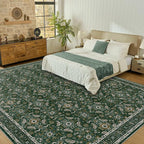 WITSHOCK Living Room Area Rugs 12x15: Soft Non-Slip Backing Washable Rugs Vintage Large Carpet for Bedroom Office Dining Room Kitchen Stain Resistant Home Decor Rug, Dark Green