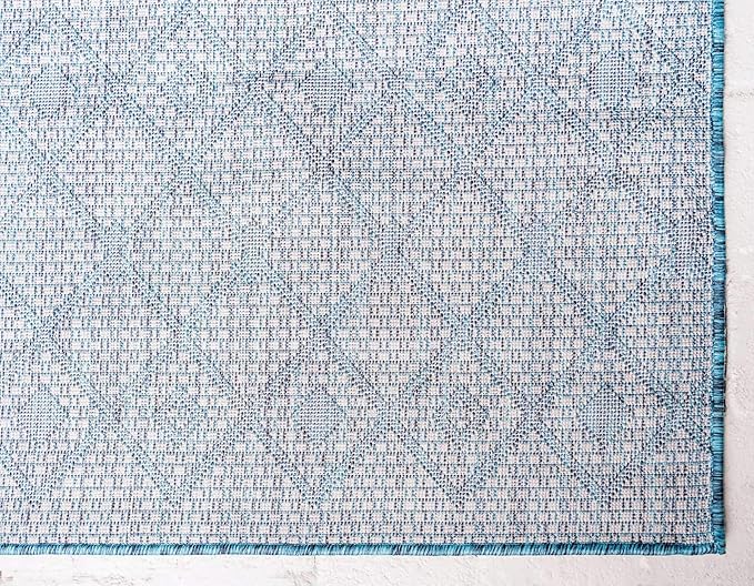 Unique Loom Outdoor Trellis Collection Area Rug - Tribal Trellis (10' x 14' 1" Rectangle, Teal/ Ivory)