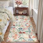 Floral Runner Rug 2x5 Washable Hallway Long Beige Bedroom Carpet Non Slip Indoor Boho Kitchen Low Pile Accent Rug Lightweight Soft for Bathroom Dining Laundry Living Room