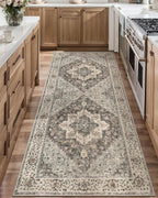 Tangsoo 2x6 Washable Runner Rug for Hallways, Non Slip Vintage Runner, Soft Low Pile Long Rug Runner, Print Distressed Grey Carpet Runners for Kitchen Bedroom Entryway Bathroom Living Room