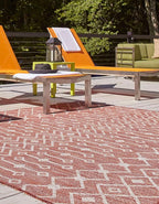Unique Loom Outdoor Trellis Collection Area Rug - Tribal Trellis (13' Square, Rust Red/ Ivory)