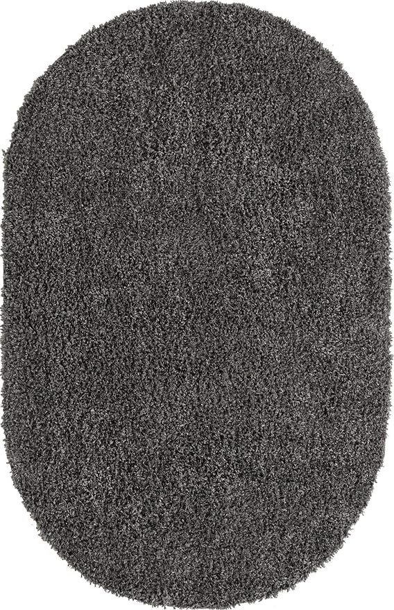 Unique Loom Davos Shag Collection Area Rug - Solid (5' 3" x 8' Oval, Peppercorn)
