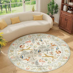 DUKINO 6ft Round Rug for Bedroom, Animal Print Washable Circle Rug with Low Pile Design, Soft Indoor Floor Non Slip Carpet for Entryway, Living Room, Office, Dining Room, Beige